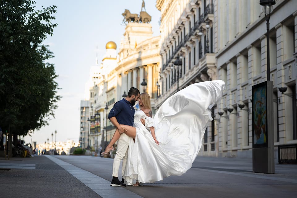 Flying Dress Photoshoot in Madrid - Almudena Cathedral stop: the payoff backdrop