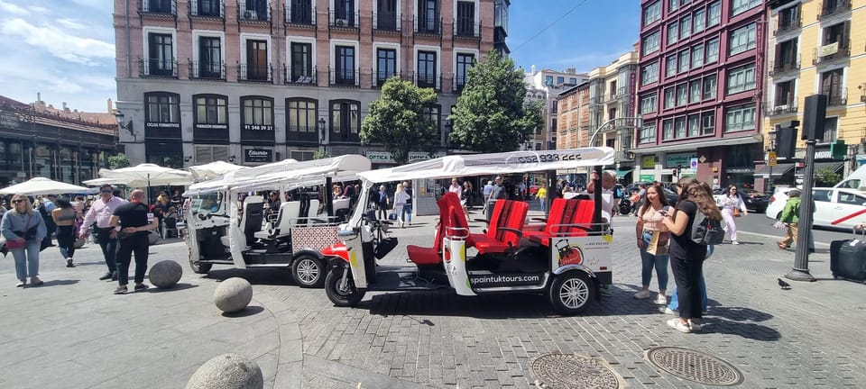 Madrid: Discover the Magic of This City by Tuk Tuk - Plaza de España at sunset energy: Cervantes and the tall towers
