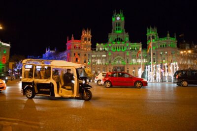 Madrid: Private Christmas Lights Tour by Eco Tuk-Tuk - National Library, Cibeles, and Palacio de las Cortes: The Big-Spotlight Buildings