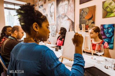 Madrid: Sip&Paint Workshop - Where you start: a trendy art room, friendly faces, and supplies ready